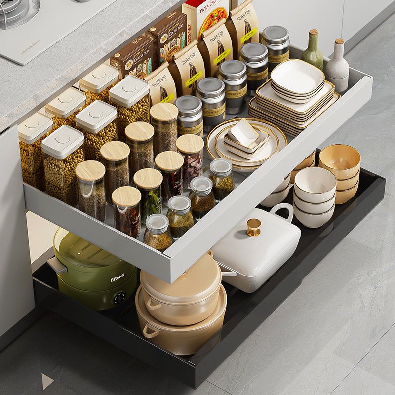 Slidey Width Extendable Pull Out Cabinet and Shelf Organiser Tray Collection